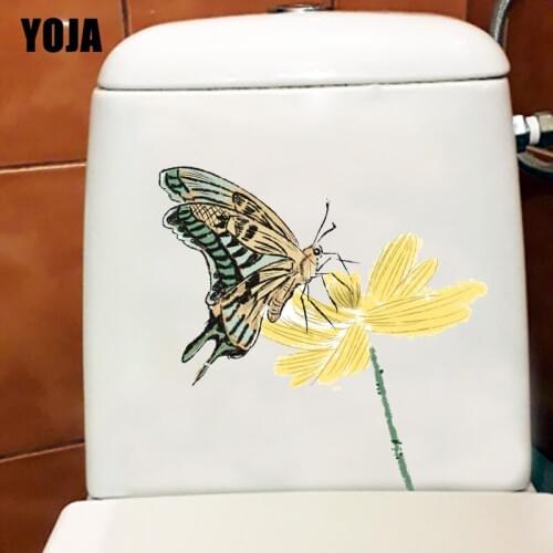 YOJA 20.4X20.4CM Hand Drawn Flowering Branch Butterfly Toilet Decor Creative Home Room Wall Sticker T1-2116