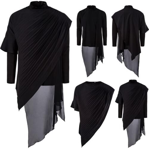 YT047 Mens Long-sleeved T-shirt Two Sets of Irregular Medium and Long T-shirt