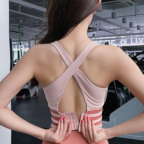 Yushuhua Striped Pattern Womens Yoga Bra Top Gym Fitness Gather Bra High-intensity Training Top Quick-drying Running Sports Bra