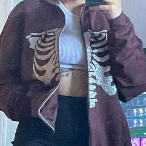 Grunge Hoodies Y2K Gothic Sweatshirt Oversized Hoodie Women Autumn Zip Up Long Sleeve Coat Top Female 90S Vintage E-Harajuku