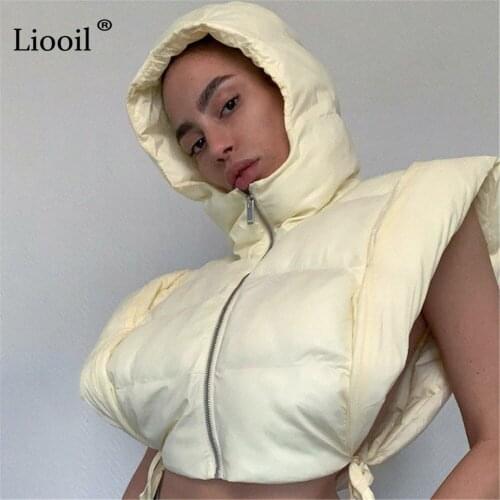 Sexy Drawstring Cropped Jacket Vest Women Winter Outerwear Autumn 2021 Zip Up Streetwear Short Hooded Warm Jackets And Coats