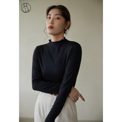 DUSHU Women Wool Sweaters All-match Half High Neck Tops Bottoming Shirt Half High Neck Sweater Women Plain Simple Pullovers