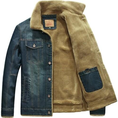 L-6XL Winter Denim Jacket Men Windbreaker Fleece Thick Warm Mens Jackets Outwear Jeans Coat Male Multi-pockets Cowboy Clothing