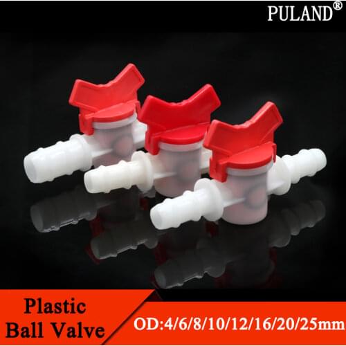 1pcs Platics 4mm 6mm 8mm 10mm 12mm 16mm 20mm PVC Hose Barb Two Way Plastic Ball Valve Aquarium Garden Micro Irrigation Connector