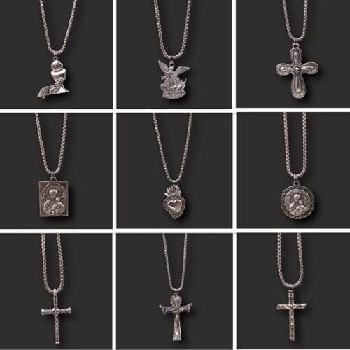 1pc Catholic Holy Cross Saint Benedict Virgin Mary Sacred Heart Exorcist Amulet Charms Jewelry Crafts Metal Necklace Unisex P245