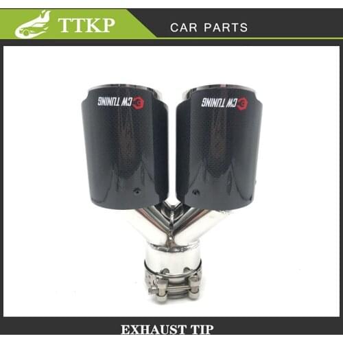 1 PCS Y Style Glossy Carbon Fiber Stainless Steel Exhaust Double tips Universal Car Exhaust Tips Nozzle Decoration