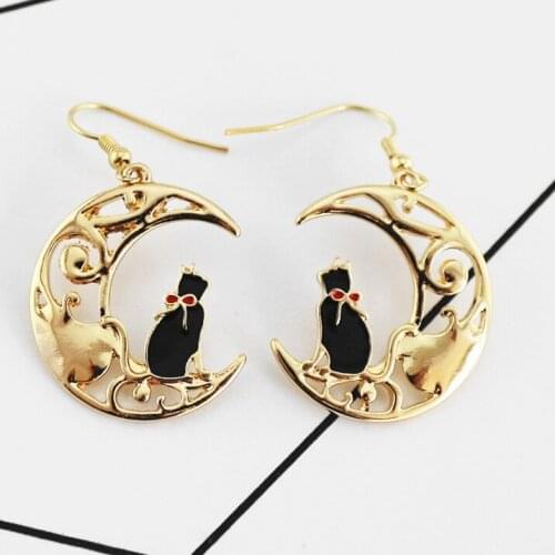 10 pair / lot fashion jewelry accessories metal enamel cat moon earrings