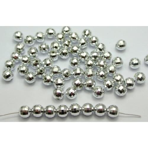 200 Silver Tone Faceted Round Plastic Spacer Beads 8mm Disco Ball