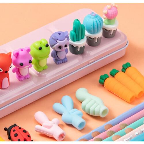3pcs/lot Soft Silicone Safe Animal Carrot Pencil Gel Pen Cap Topper Protective Cover Cartoon Decoration for School Kids Gifts