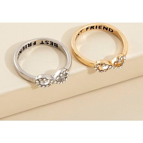 Aprilwell 2 Pcs Trendy Couple Rings for Women Shinestone Number "8" Geometric Letter "BEST FRIEND" Anillos Gift Fashion Jewelry