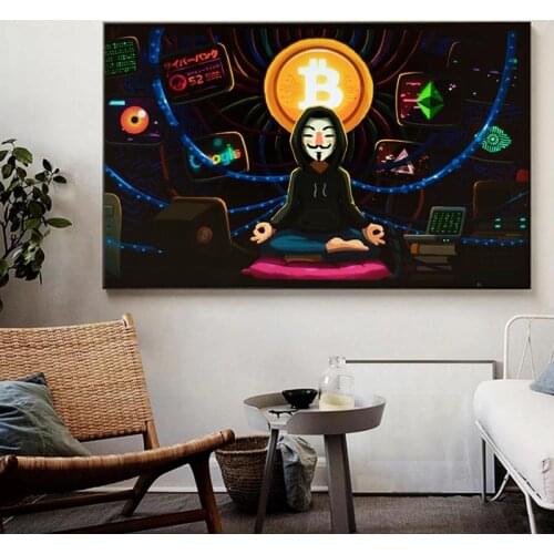 Bitcoin Anonymous MeditationArt Painitngs on the Wall Art Posters and Prints Modern Art Pictures Home Decor