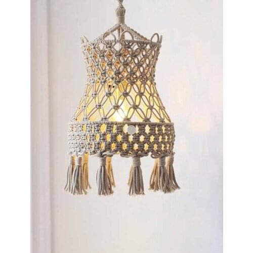 Bohemian Handmade Woven Lampshade Macrame Wall Hanging Lamp Decoration Coffee Living Room Wedding Decor Tapestry Lampshade