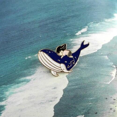 Sleeping Girl on Shark Brooch with Constellation Patterns Funny Wonderful Gift for Friends and Family Pins Couple Jewelry