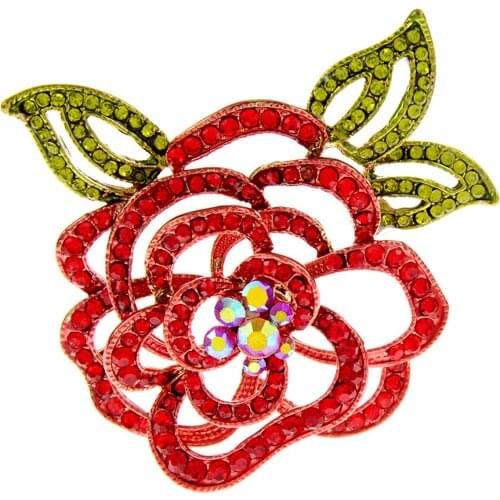 CINDY XIANG Rhinestone Rose Flower Brooches For Women Fashion Coat Dress Pin Luxury Large Jewelry Winter Sweater Accessories