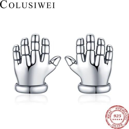 Colusiwei Vintage 100% 925 Sterling Silver Simple Hand Palm Stud Earrings for Women Men Unisex Sterling Silver Jewelry Gift