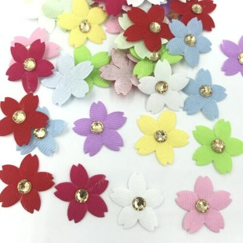 DIY 200pcs Rhinestone Cherry blossoms Felt Appliques Mixed Colors scrapbooking Crafts 22mm