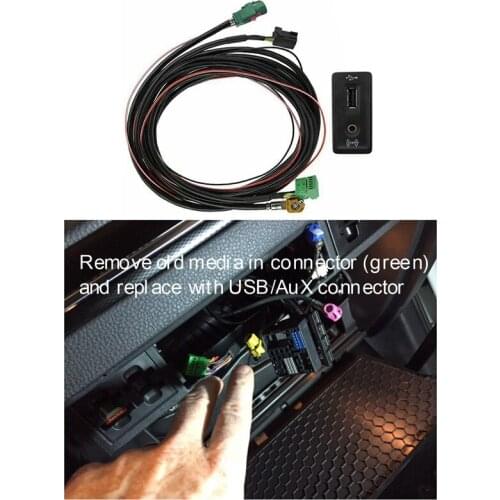 For Golf 7 MK7 CarPlay Media USB AUX Switch MIB2 MDI USB AMI Adapter Plug Socket Cable Wiring Harness 5G0035222F