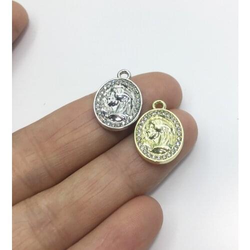 Eruifa 6pcs 15*12mm Girl With Rhinestone Coin Zinc Alloy necklace,earring bracelet jewelry DIY handmade 2 colors