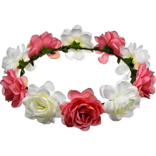 Headwear Bride Bridesmaid Hair Accessories Flower Crown Wedding Head Wreath Elastic Headband for Women Girls White Red Purple