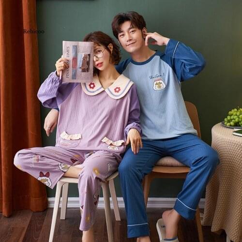 Cotton Couple Pajamas Set Fresh Style Long Sleeve Sleepwear New Autumn Homewear Set for Lover Pijamas Comfort Suit