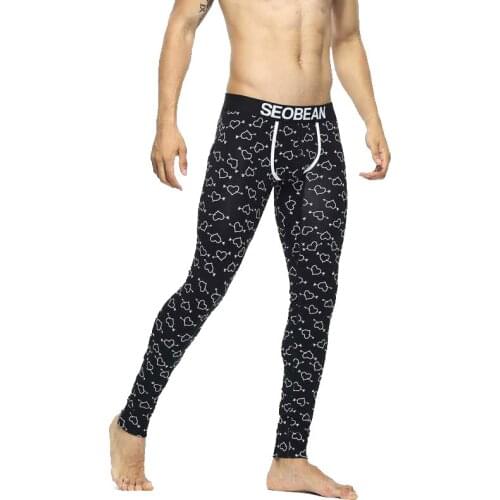 Seobean Brand Mens Cotton Long Johns Pants Thermal Breathable Sexy Low Rise Male Warm Sleepwear Underpants High Quality