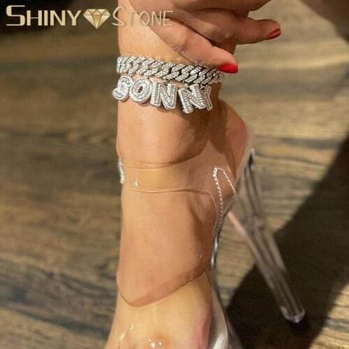 Vintage Classic Cuban Link Chain Anklets Women Mens Micro CZ Ankle Bracelet Fashion A-Z Letter Beach Punk Accessories Jewelry