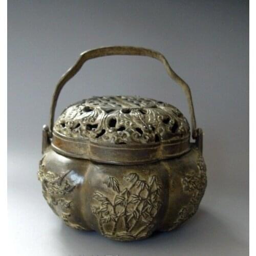 Collectable Old Qing Dynasty copper Stove,with carving&mark,Decoration,Free Shipping
