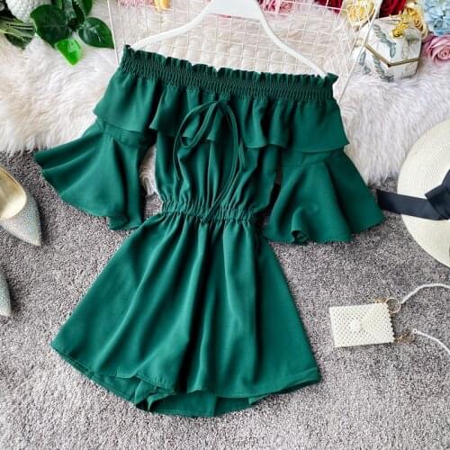 Jumsuit For Women Short Sleeve Solid Sexy Off Shoulder Chiffon Summer Rompers 2020 New Fashion Ladies Loose Casual Bodysuit