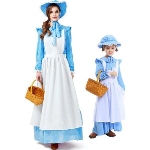 Parent-Child Costume Cosplay Halloween Party Girl Woman Farm Idyllic Outdoor Dinner Princess Dress Lace Ddge Stage Drama Clothes
