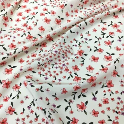 Small floral digital printing fresh powder white elastic crepe de chine natural mulberry silk haute couture fabric dress sewing