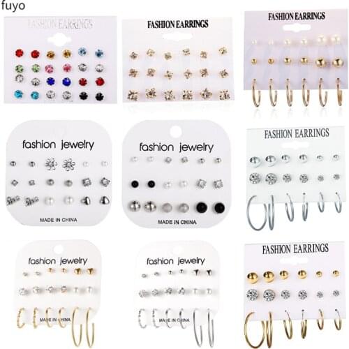Fashion Stud Earrings Set With Card Zircon Balls Love Flowers Earrings Women Imulated Pearl Earrings Kit Wedding Bride Jewelry