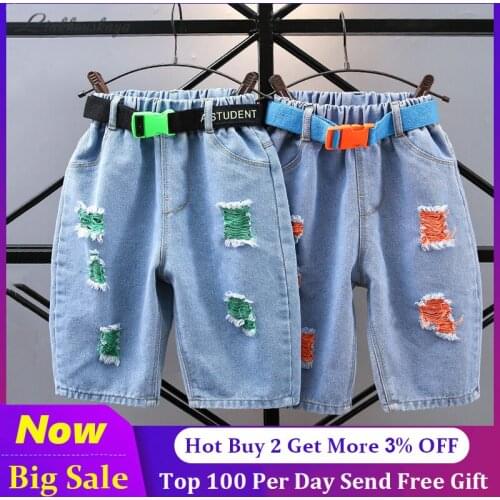 2020 Fashion Shorts For Girls Autumn Winter Hole Printed Denim Pants Kids Jeans Kids Trousers For Teenagers Ripped Jeans 2-12 Y