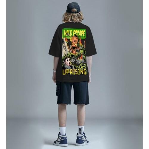 UPRISING 2021 NEW Wild Escape Carrot Attack Human Hip Hop Personality Street Short Sleeve T-shirt Mens Trend Original