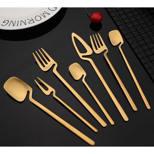 Matte Gold Cutlery Set Tableware 18/10 Stainless Steel Flatware Dinnerware Knife FruitFork Ice Spoon Dessert Fork Set For Party