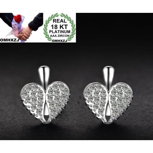 OMHXZJ Wholesale Personality Fashion OL Woman Girl Wedding Gift Heart White Gold Zircon 18KT Gold White Gold Stud Earrings YE57