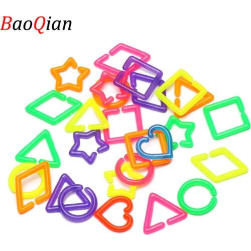 100pcs Plastic Mixed Color Geometric Shape Open Ring For DIY Jewelry Making Childrens Pendant Open Jump Rings Accessories