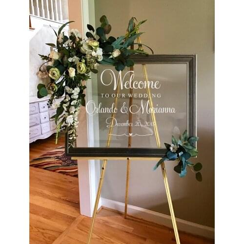 Romantic Wedding Welcome Decal Personalized Couples Names and Dates Mirror Board Decal Wedding Welcome Sign Vinyl Sticker B190