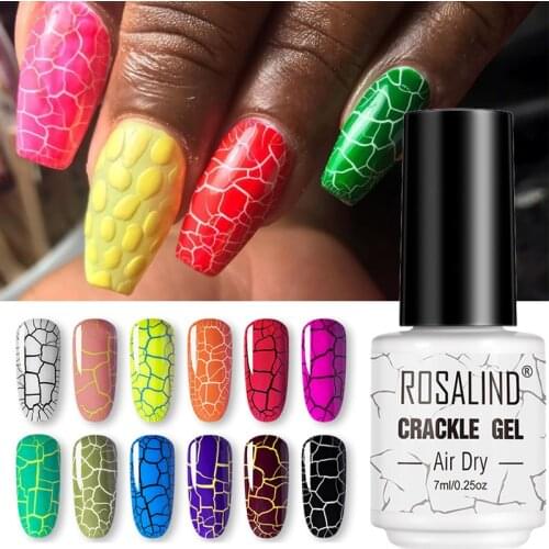 ROSALIND Crackle Gel Nail Polish Soak Off Semi Permanent DIY Nail Art Varnish Air Dry Polish Manicure Gel Coat Lacuqer 7ml