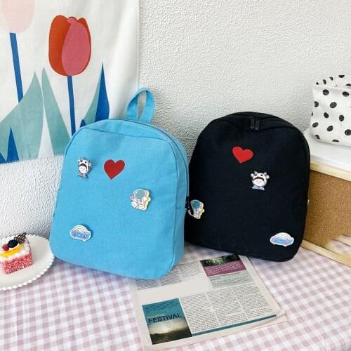 Preppy Style Solid Color Casual Canvas School Bags For Students Fashion Love Heart Printing Women Backpack Rucksack Knapsacks