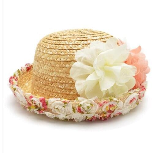 Parent-child Lace Mesh Dots Bow Flowers Straw Hats 2018 New Spring Womens Organdy Sun Hat Solid Sunmmer Beach Female Sun Hat