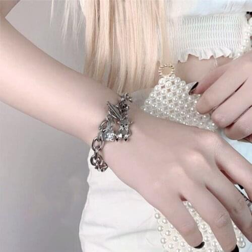 Euro-American Style Cool Female College Titanium Steel Bear Bracelet Women Girl Chao Punk Bracelet Chao Mens Bracelet Hip-hop