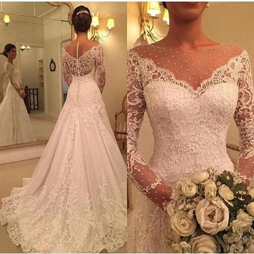 Brazil Plus Size Wedding Dress 2020 Custom Made Long Sleeves Lace A Line Bride Dresses Fashion Dotted White Tulle Bridal Gowns