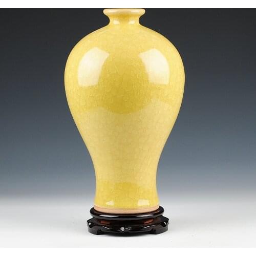 Home decoration Ceramics antique crack chinese style Ceramics glaze yellow vase