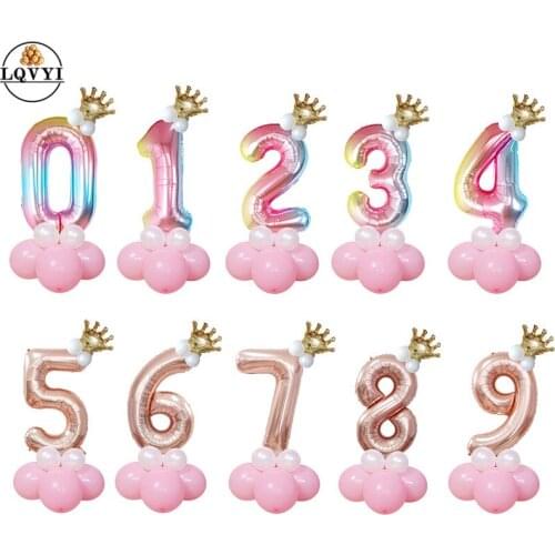 16pcs/lot Gold Crown Air Balloons 30'' Number Ballons Happy Childrens Birthday Balloons Baby Shower Decor Kids Toy Latex Ballon
