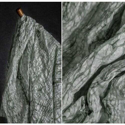 Green and white water drop gourd-shaped uneven texture tie-dye pure cotton fashion designer fabric