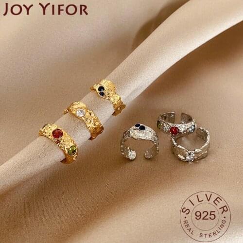 925 Sterling Silver Rings For Women Color Zircon Gold Plated Opening Handmade Anillos Trendy Trendy Fashion Fine Jewelry