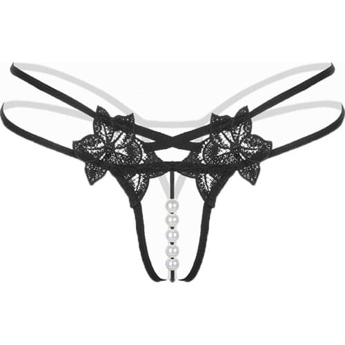 Sexy Lingerie Exotic Fishnet Pantie Womens Sense Of Lace Open File Full Transparent Nightclub Temptation Pearl Massage Thong
