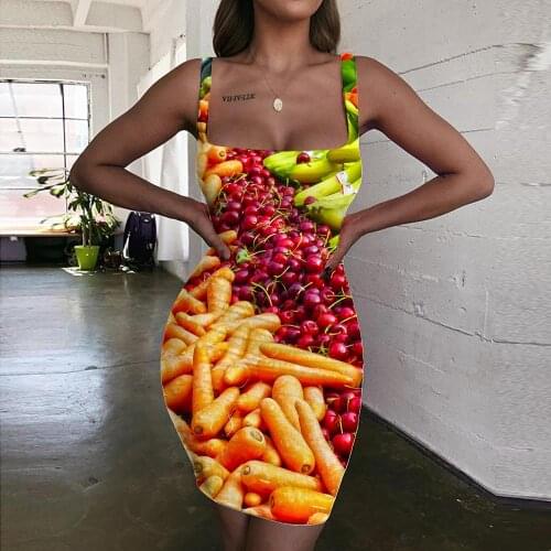 Giyu Brand Fruit Dresses Women Food Sundress Colorful Halter Sleeveless Harajuku Vestido Sexy Womens Clothing Party New Beach