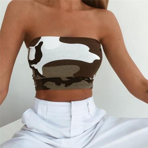 New Women Casual Strapless Bustier Crop Top Bodycon Bandeau Camisole Camouflage Tank Tube Tops Fashion Shirt