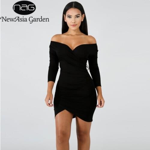 NewAsia Garden Pencil Dress Solid Long Sleeve Club Dress Women V-neck Mini Sexy Slim Black White Autumn Ladies Dresses Plus Size